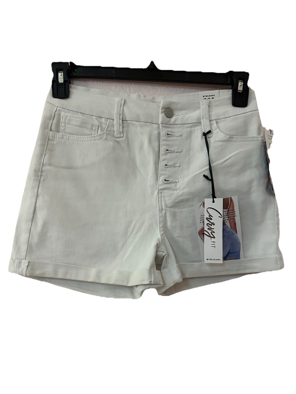 YMI Curvy Fit Button Fly Ultra High White  Denim Shorts New Size 5